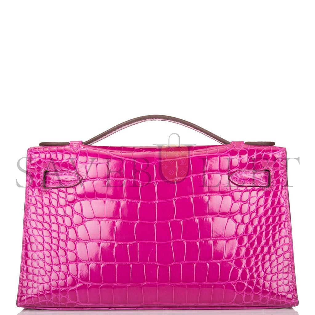 H**mes master rose scheherazade shiny alligator mini kelly pochette gold hardware (22*14*7cm)